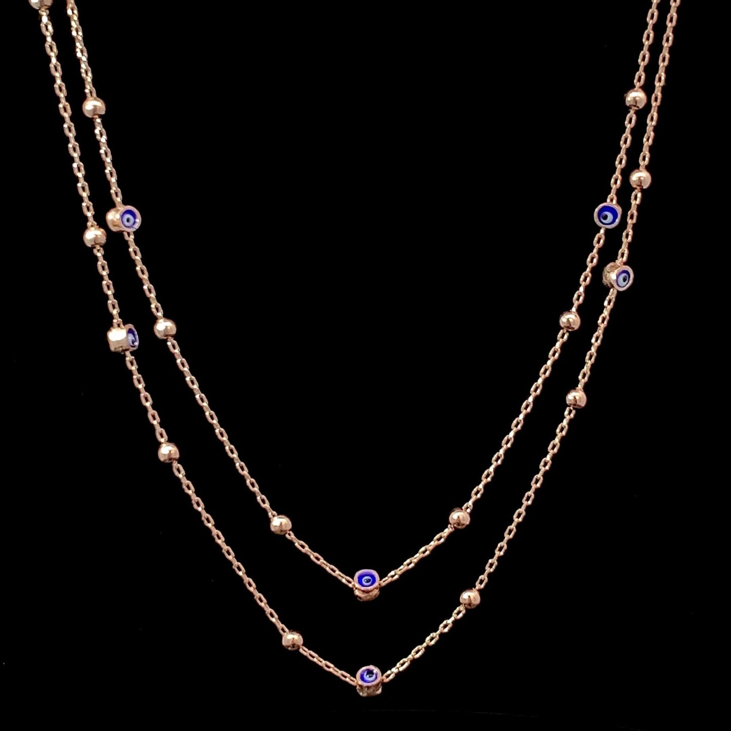 Double Layer Evil Eye Pendant Chain Rose Gold