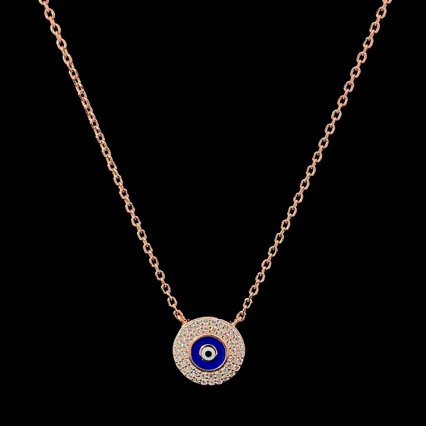 Double Row Zircon Evil Eye Pendant Chain Rose Gold