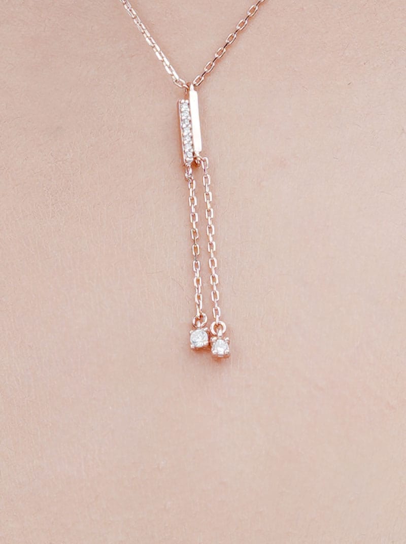 Bar Zircon Drop Pendant Chain (Pure Silver)