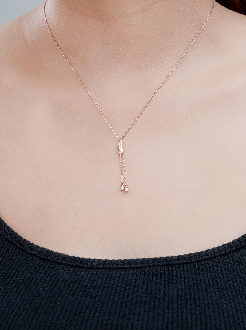 Bar Zircon Drop Pendant Chain (Pure Silver)