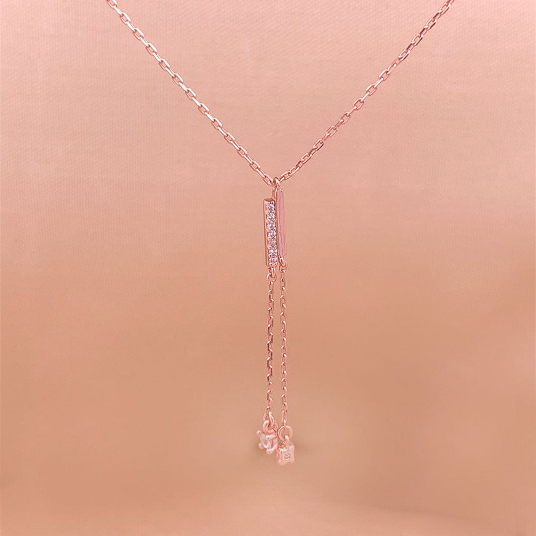 Bar Zircon Drop Pendant Chain (Pure Silver)