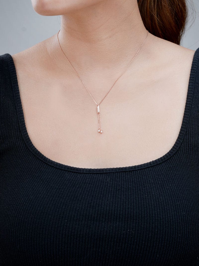 Bar Zircon Drop Pendant Chain (Pure Silver)