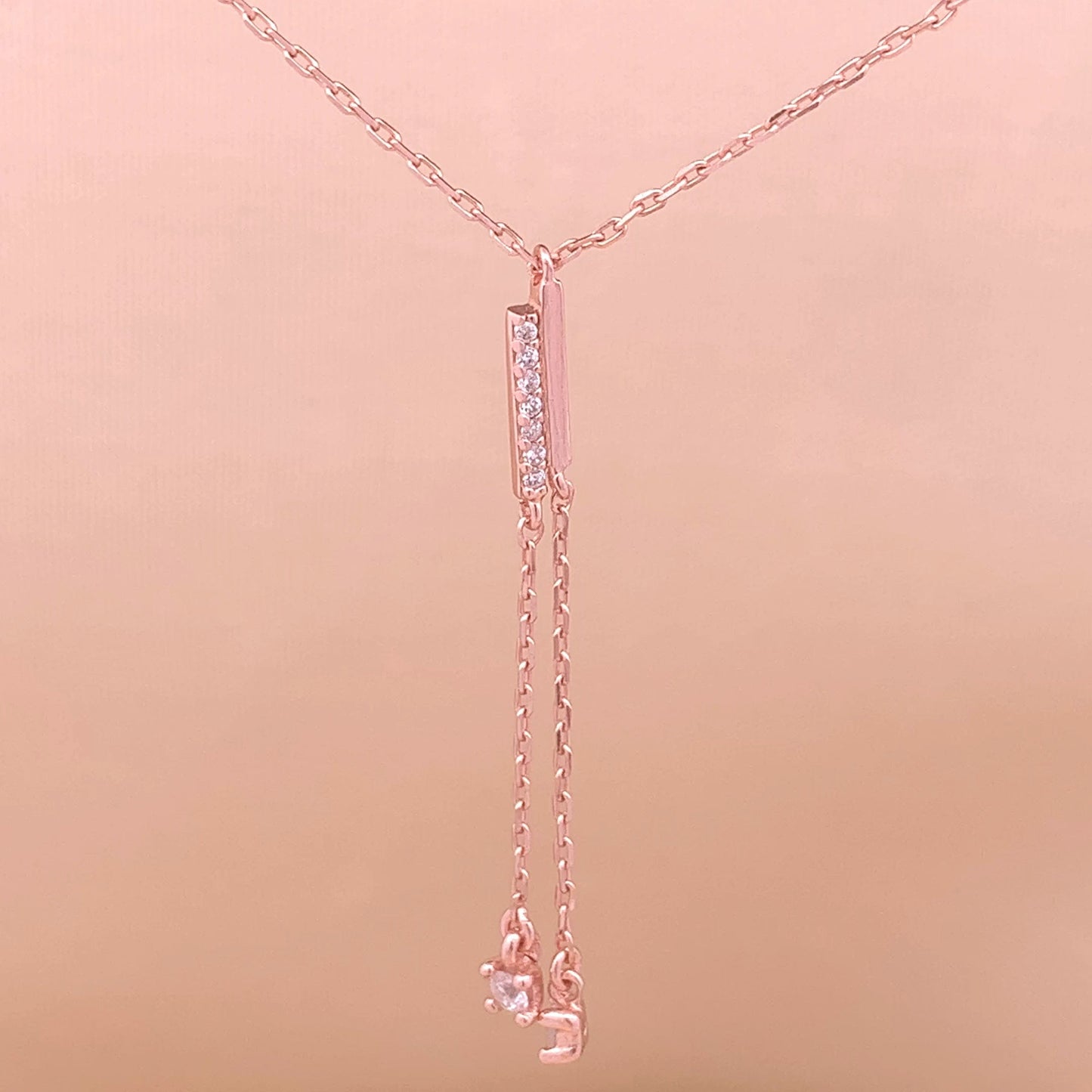 Bar Zircon Drop Pendant Chain (Pure Silver)