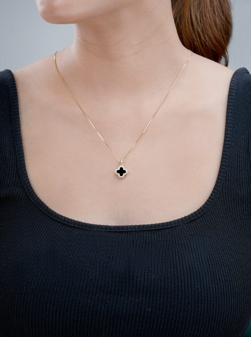 Reversible Black & White Clover Pendant Chain (Pure Silver)
