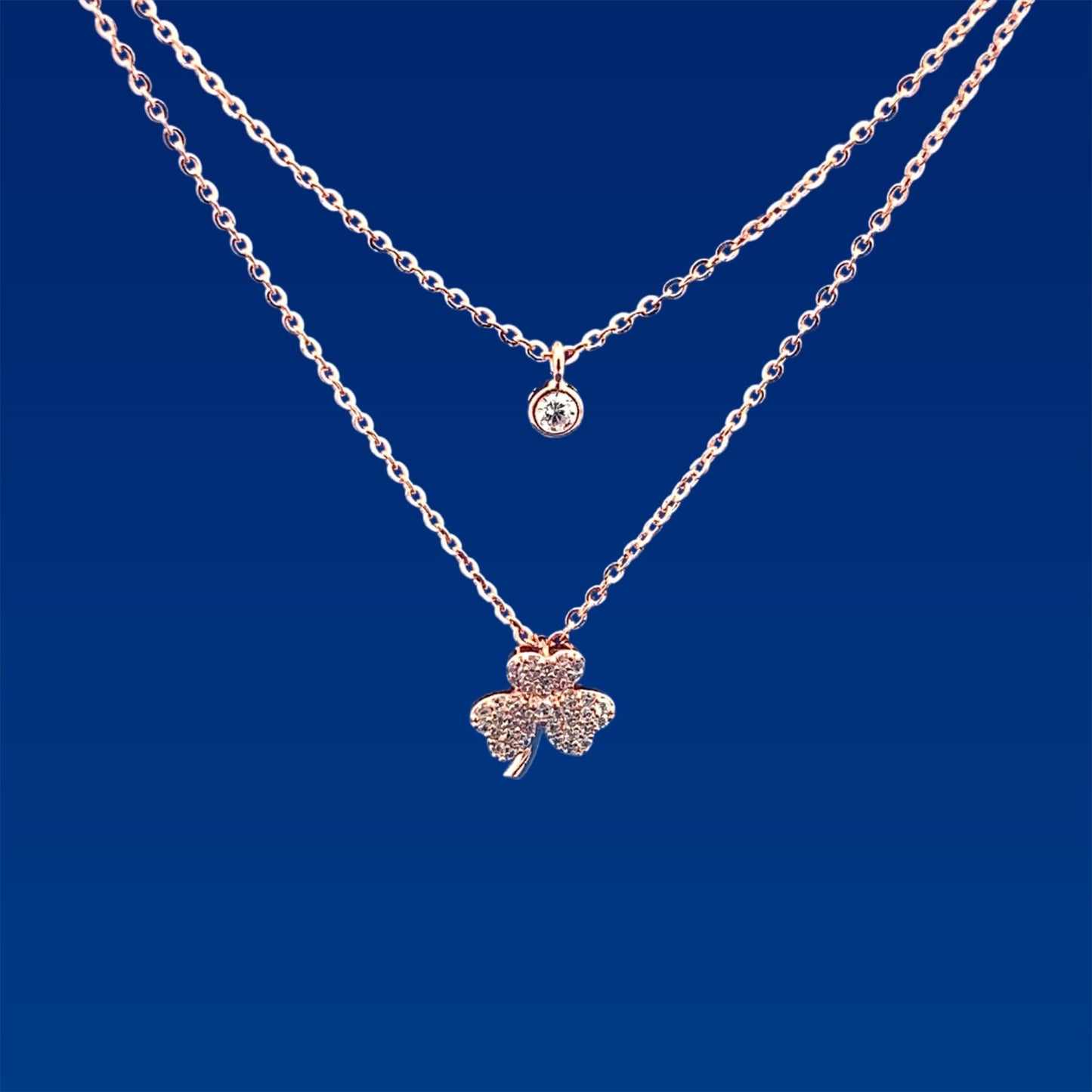 Double Layer three Leaf Clover Pendant Chain Rose Gold