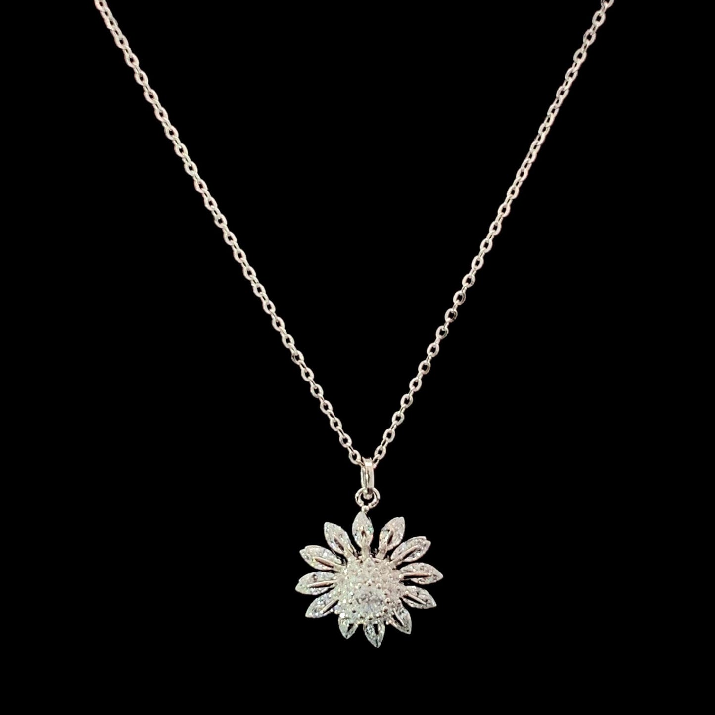 Spinning Sunflower Pendant Chain Silver