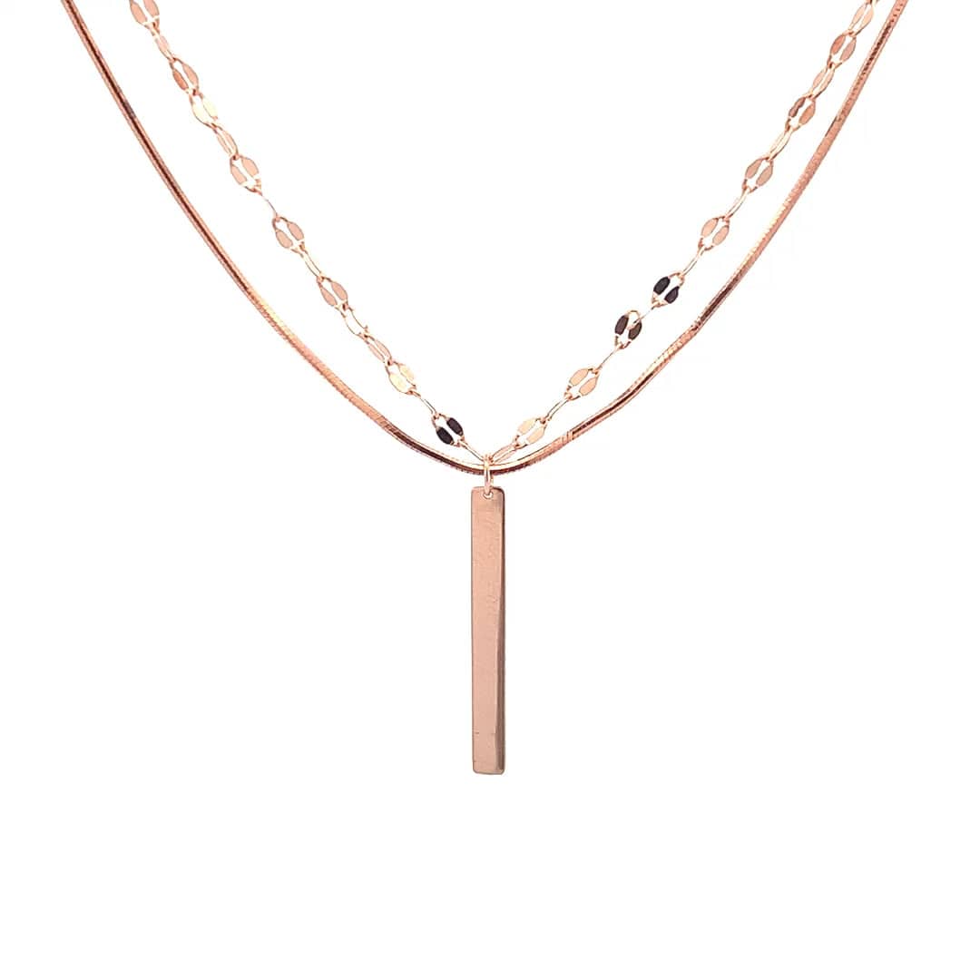 Double Layered Vertical Bar Pendant Chain (Pure Silver) - Rose Gold