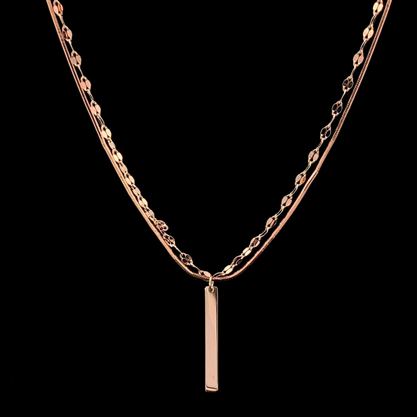Double Layered Vertical Bar Pendant Chain Rose Gold