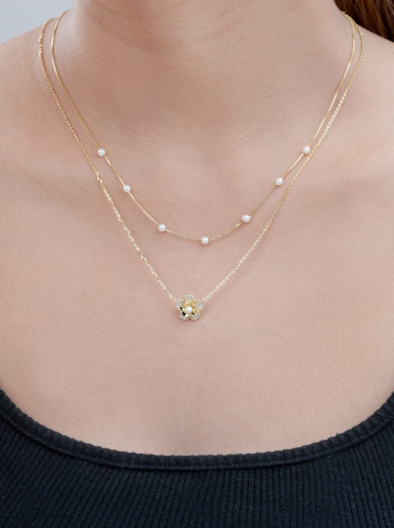 Double Layered Pearl Floral Pendant Chain (Pure Silver)