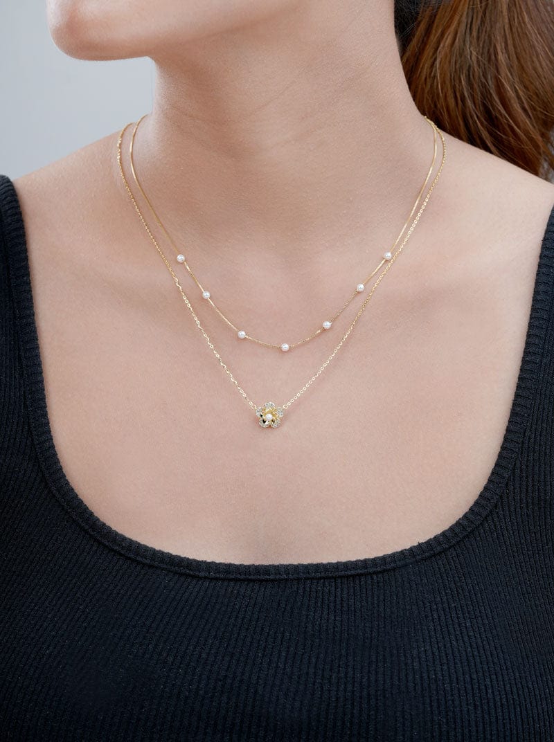 Double Layered Pearl Floral Pendant Chain (Pure Silver)