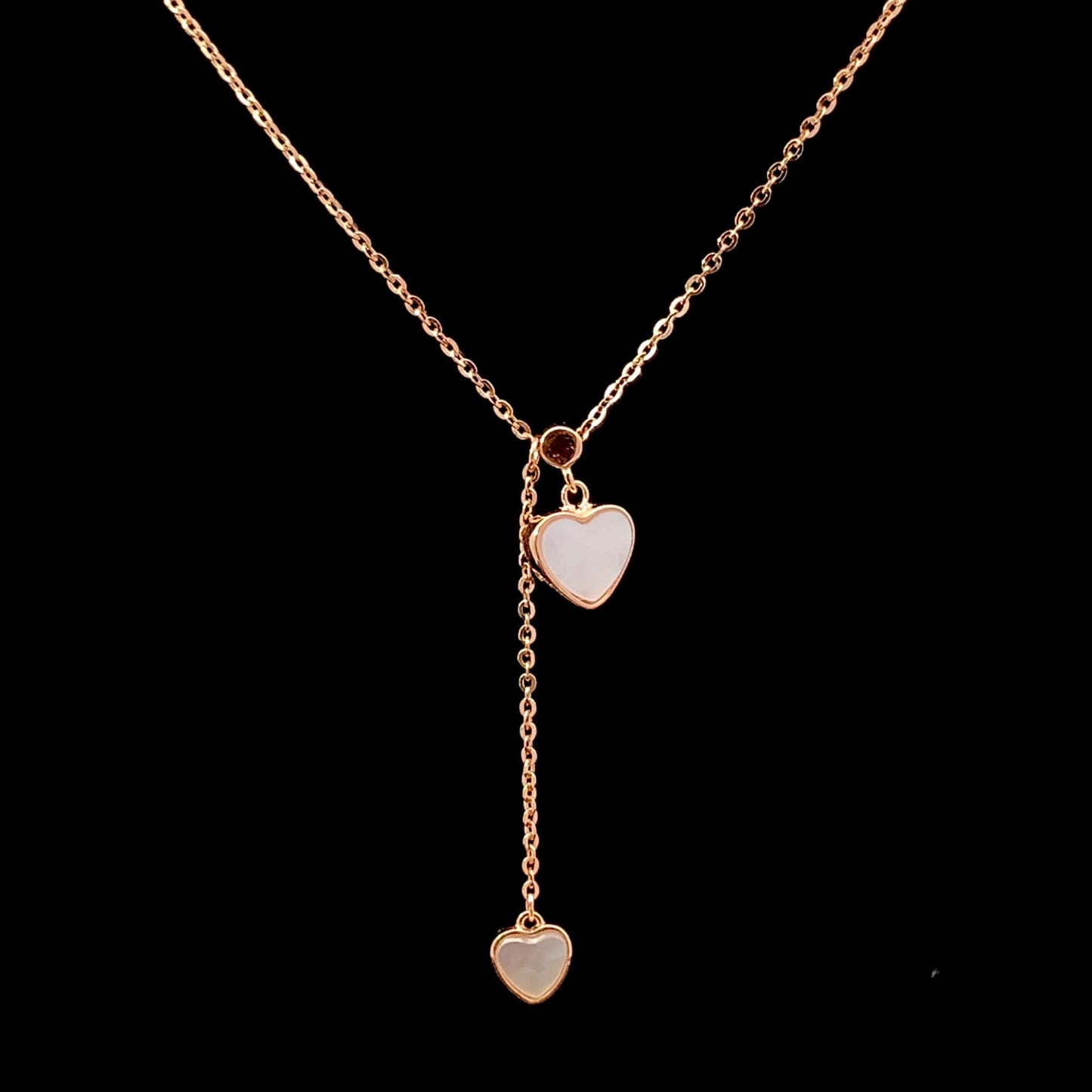Heart to Heart Drop Pendant Chain Rose Gold