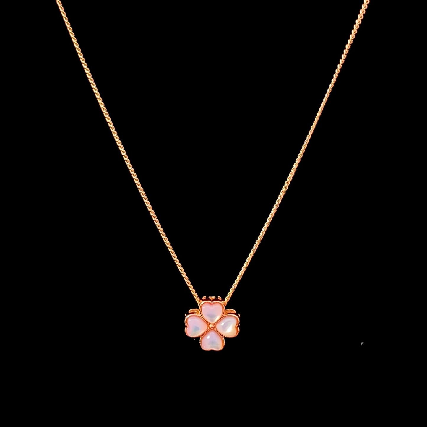 Pink Heart Clover Pendant Chain Rose Gold