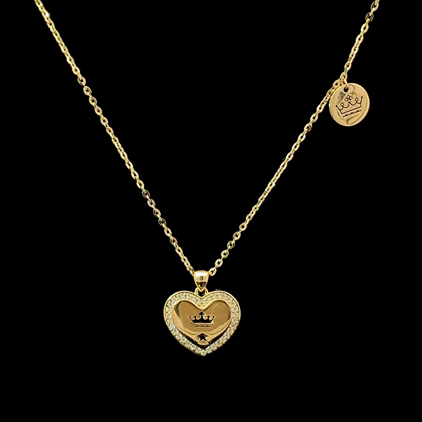 Crown Star Love Heart Pendant Chain Gold