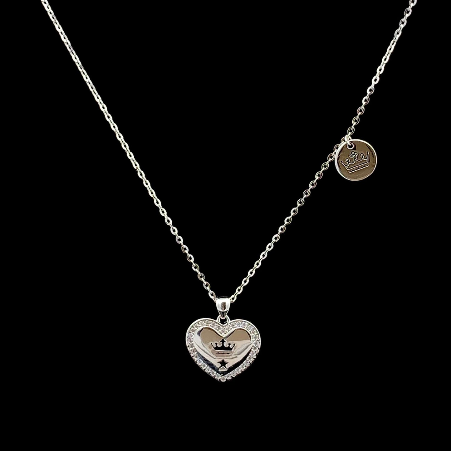 Crown Star Love Heart Pendant Chain Silver