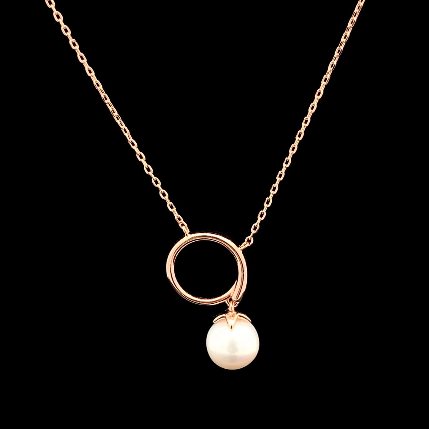 Circle Pearl Drop Pendant Chain Rose Gold