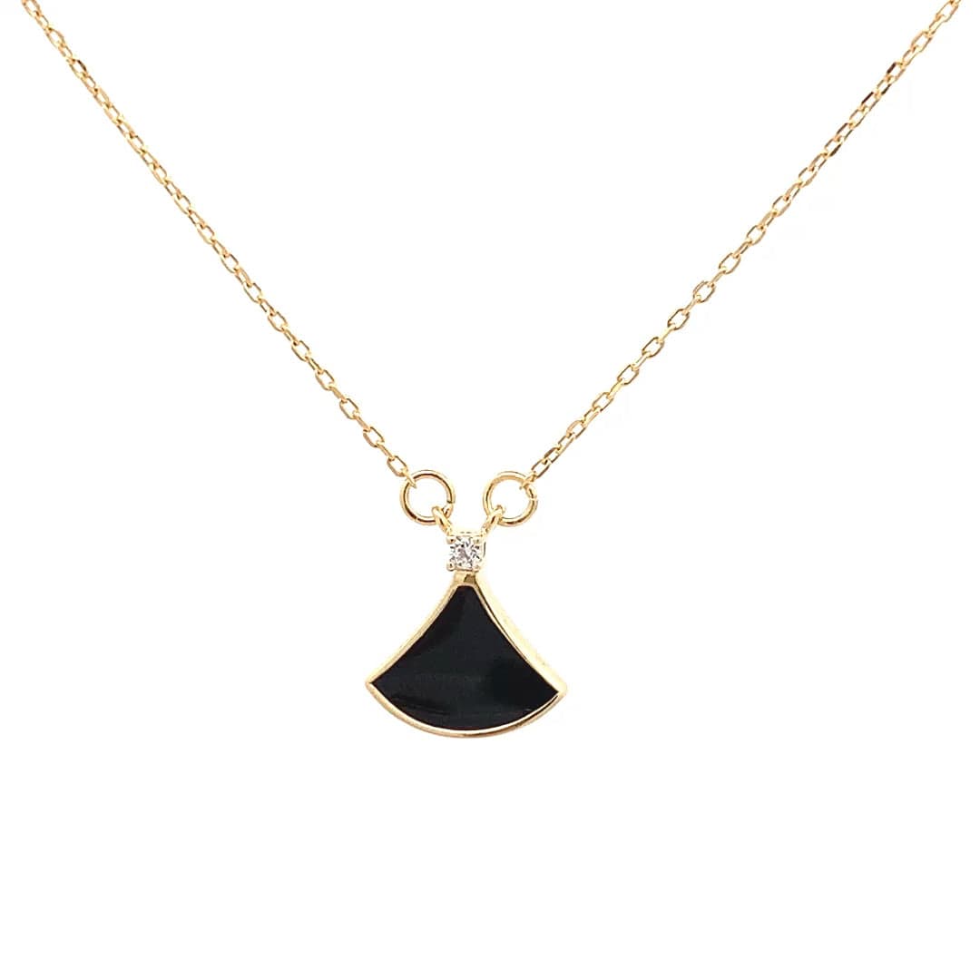 Black Fan Charm Pendant Chain (Pure Silver) - Gold