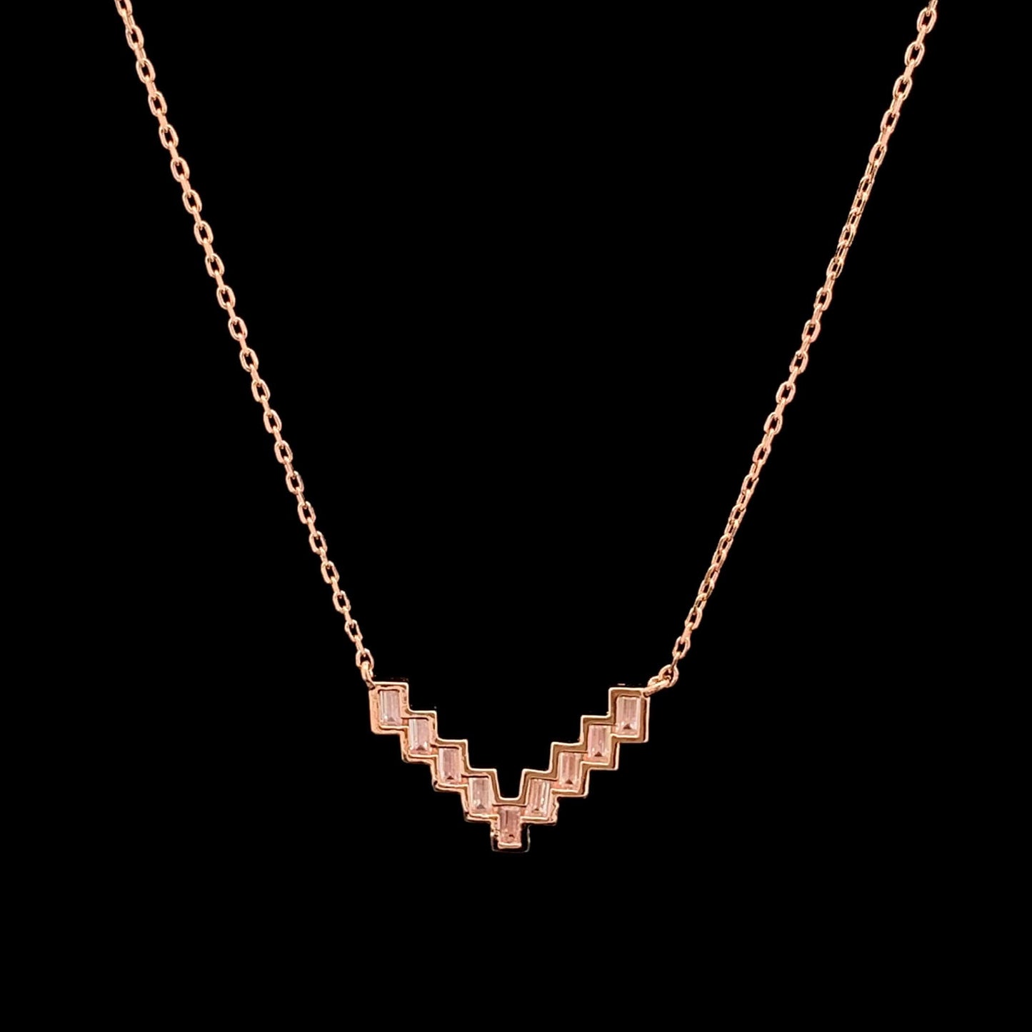 Sleek V Baguette Pendant Chain Rose Gold