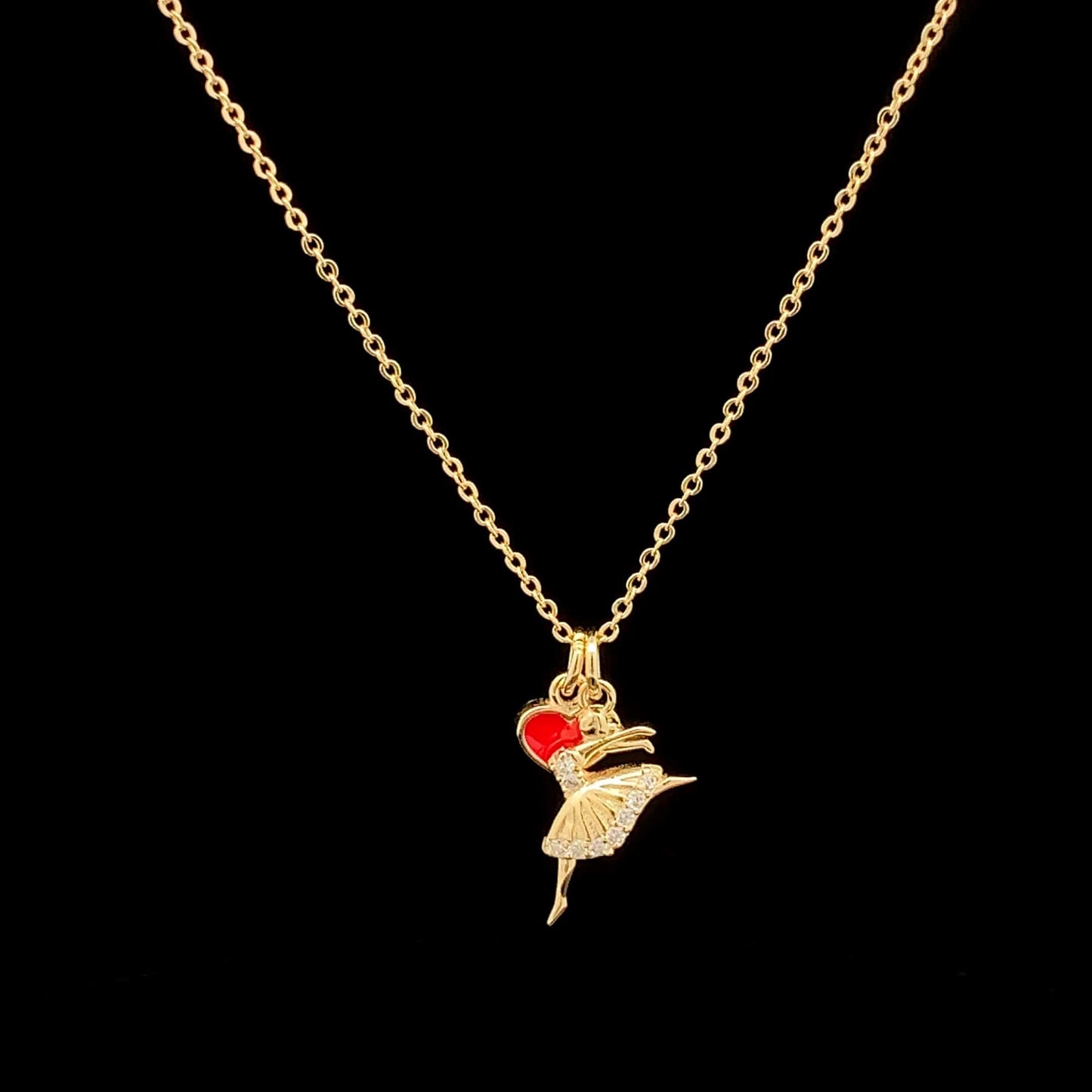Dancing Doll With Red Heart Pendant Chain Gold