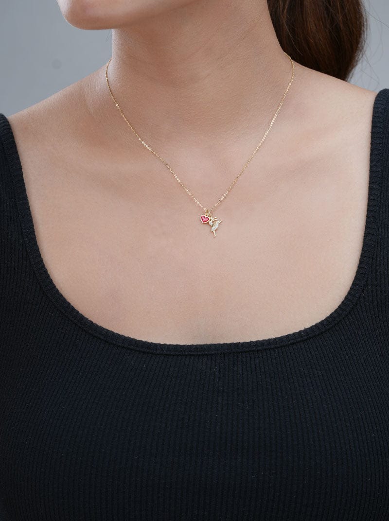 Dancing Doll With Red Heart Pendant Chain (Pure Silver)