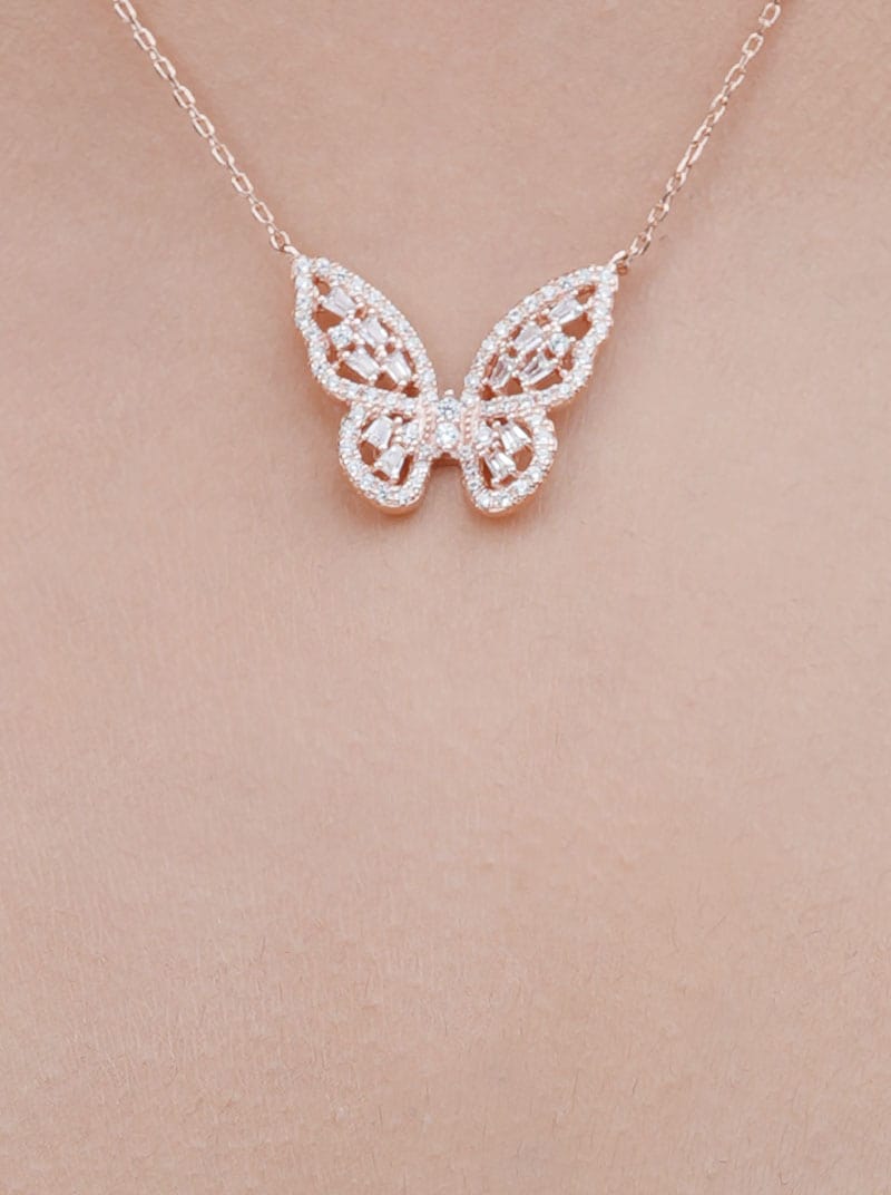 Flutter Baguette Pendant Chain (Pure Silver) - Rose Gold