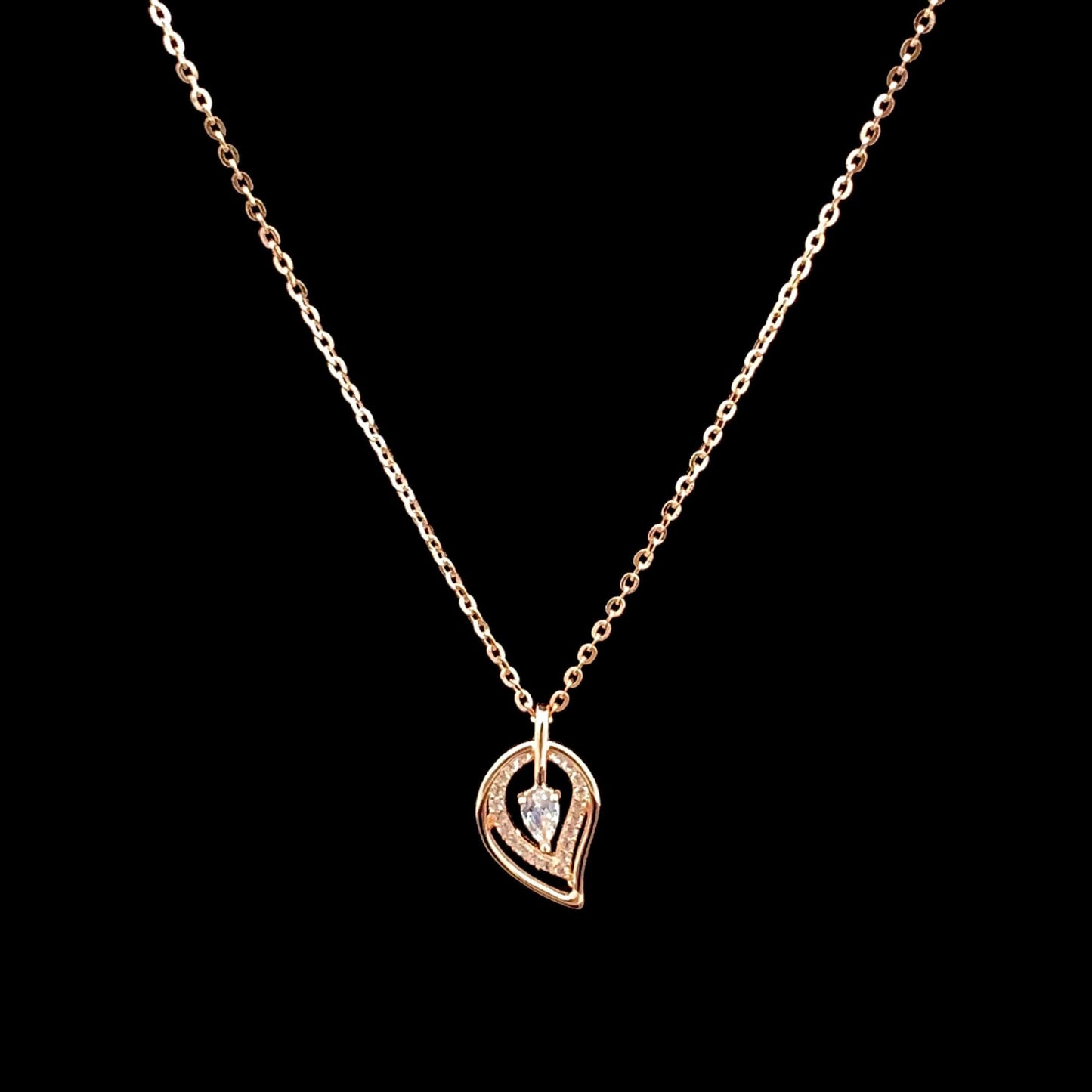 Zircon Leaf Pendant Chain Rose Gold