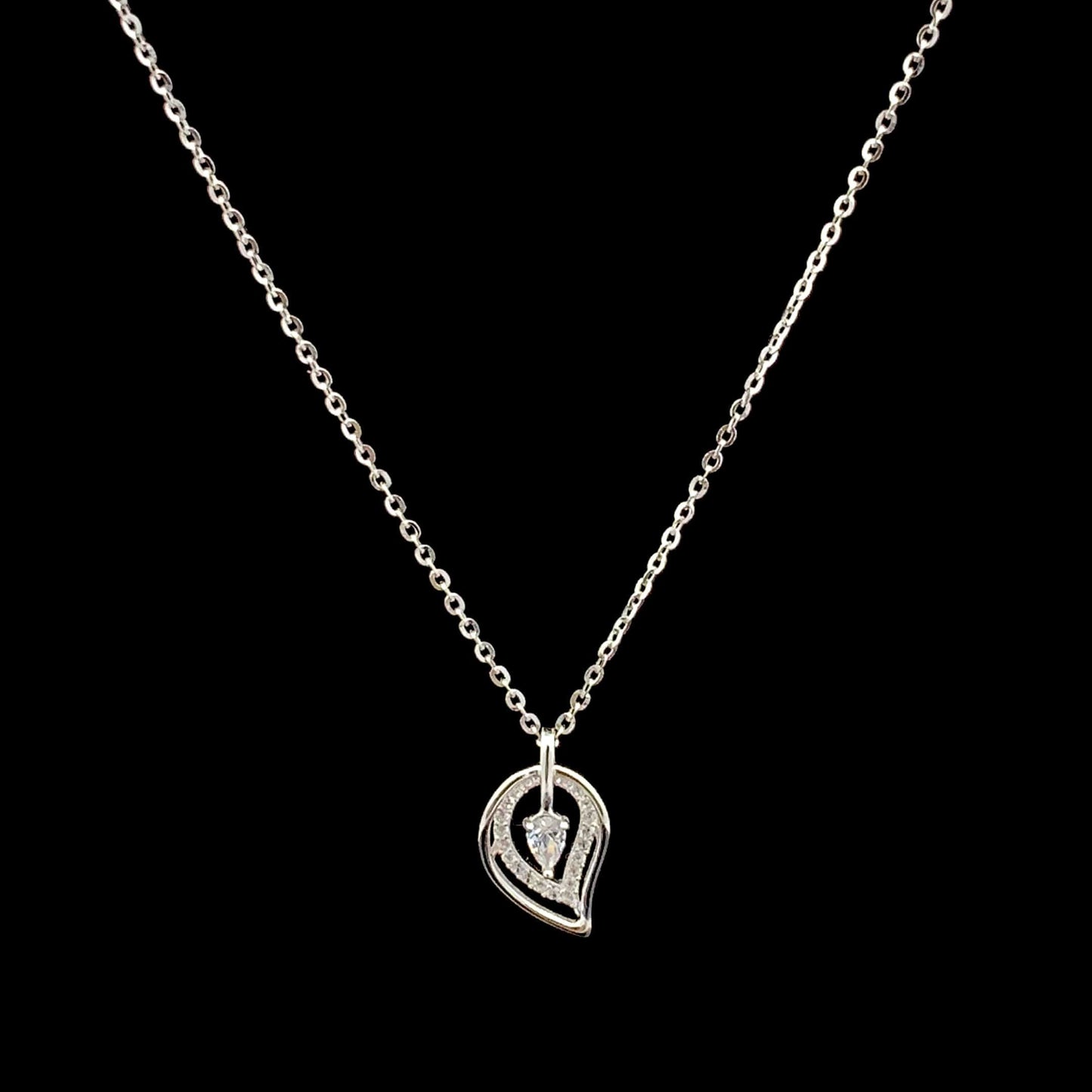 Zircon Leaf Pendant Chain Silver