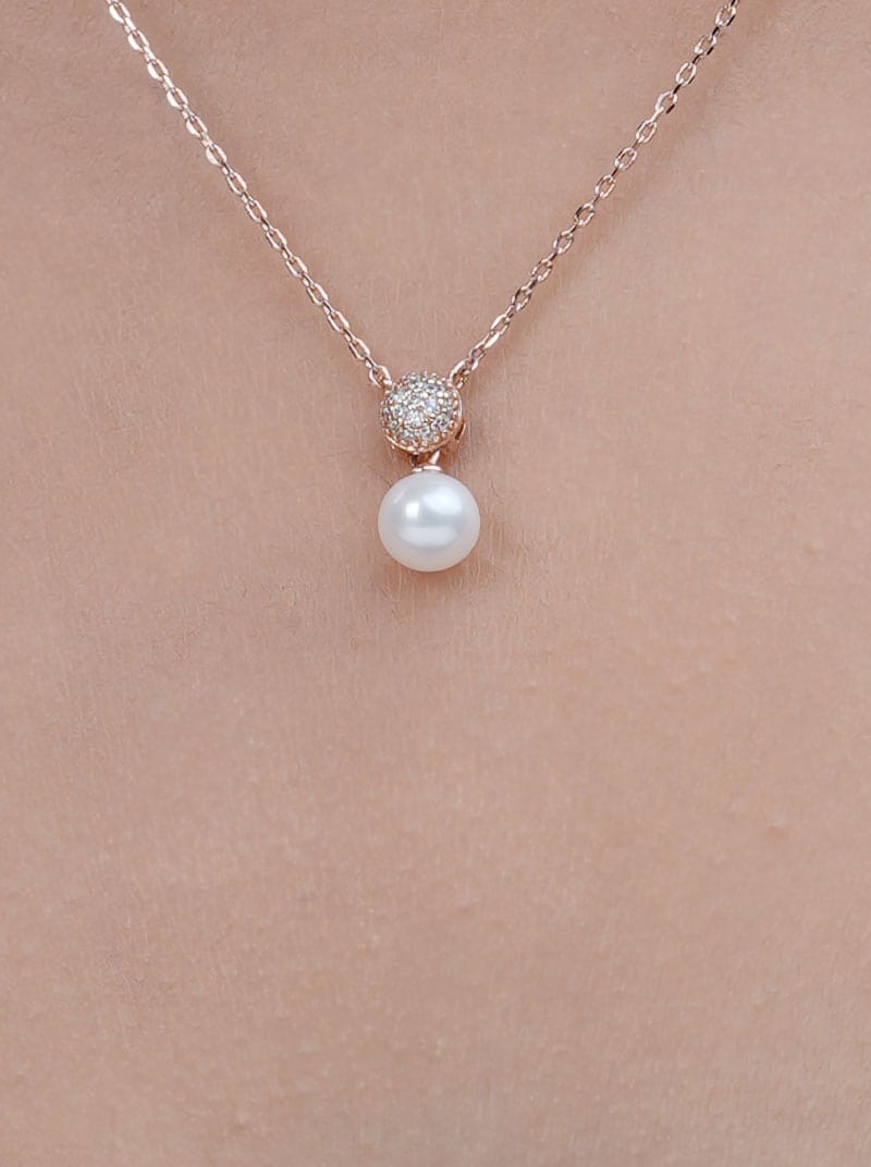 Pave Pearl Drop Pendant Chain (Pure Silver)