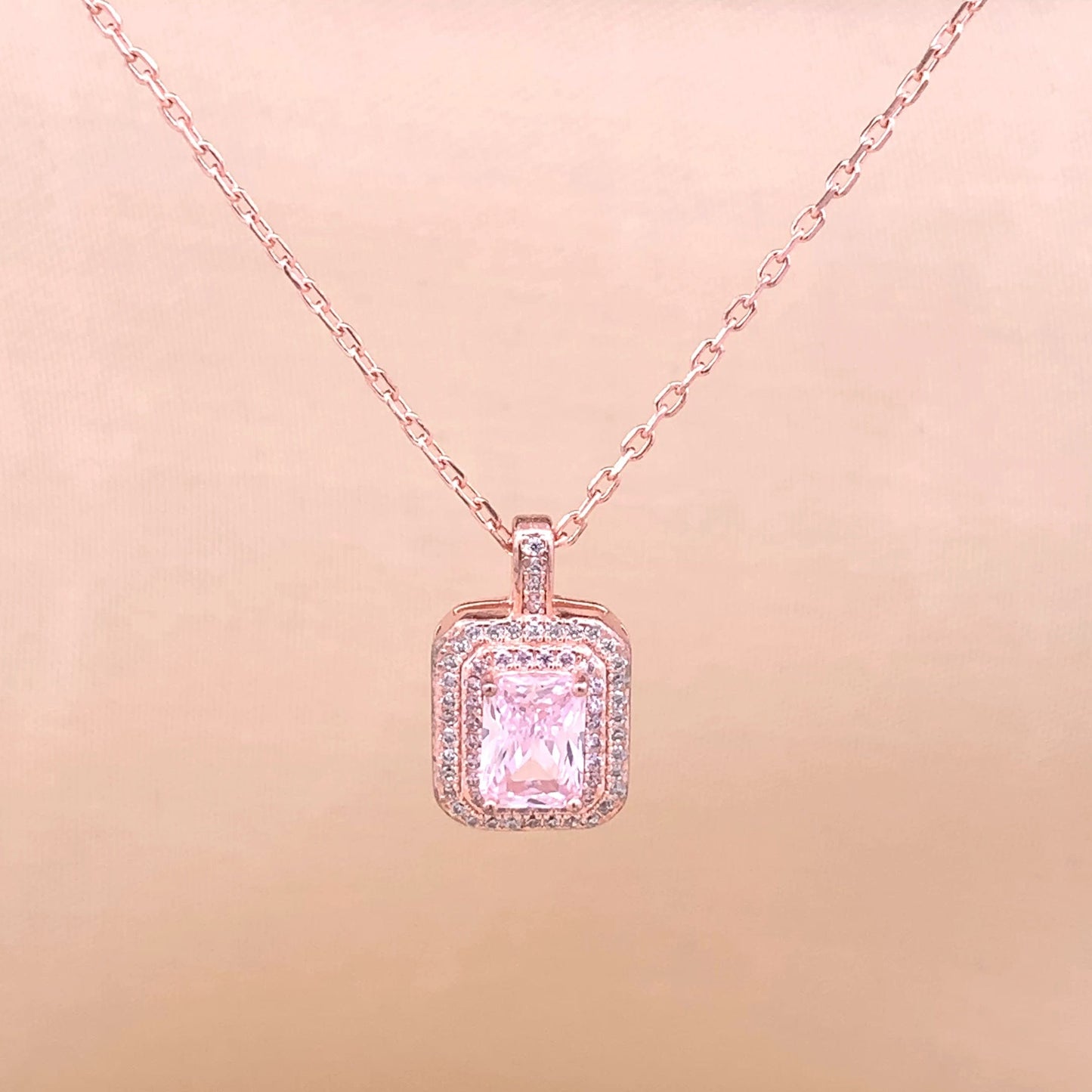 Rectangle Emerald Cut Pendant Chain (Pure Silver)