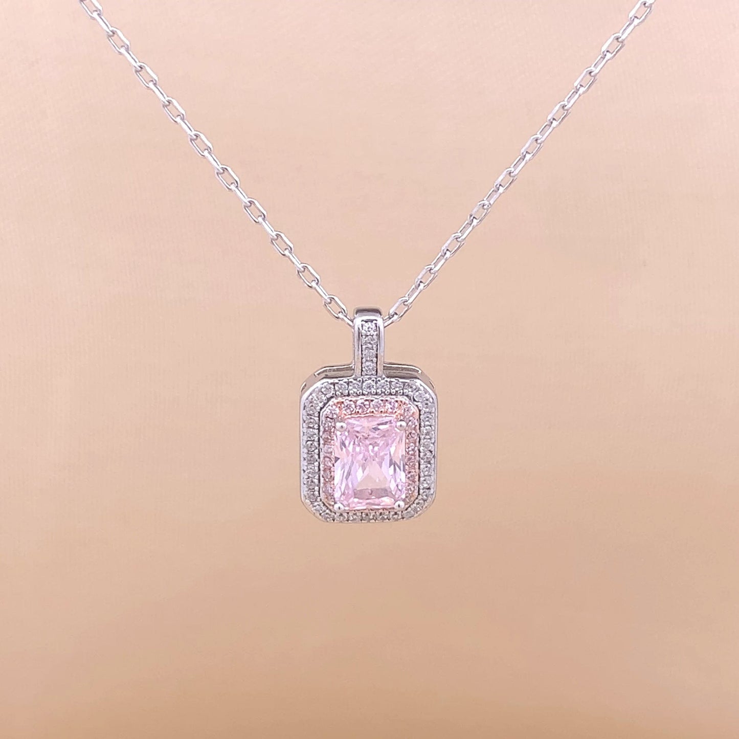 Rectangle Emerald Cut Pendant Chain (Pure Silver)