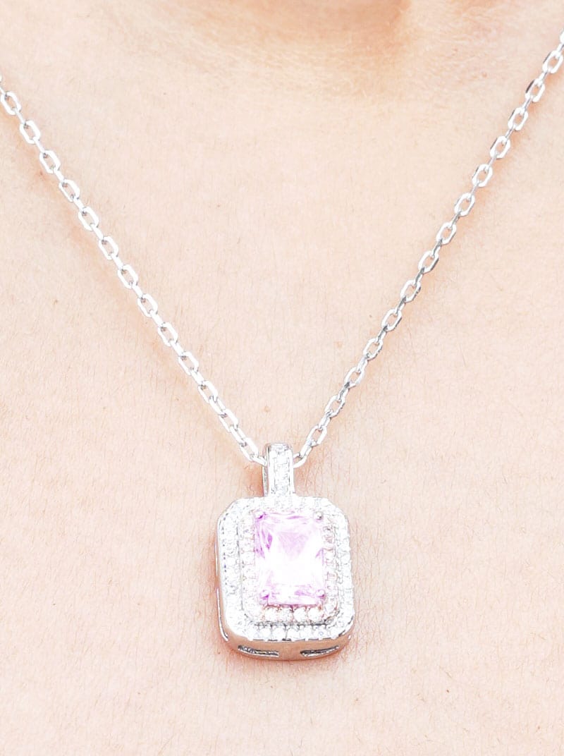 Rectangle Emerald Cut Pendant Chain Silver