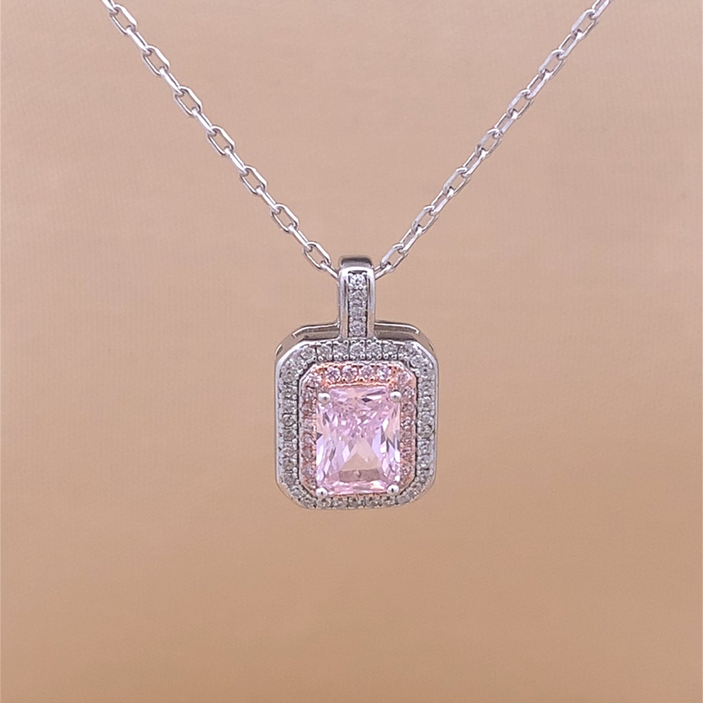 Rectangle Emerald Cut Pendant Chain (Pure Silver)