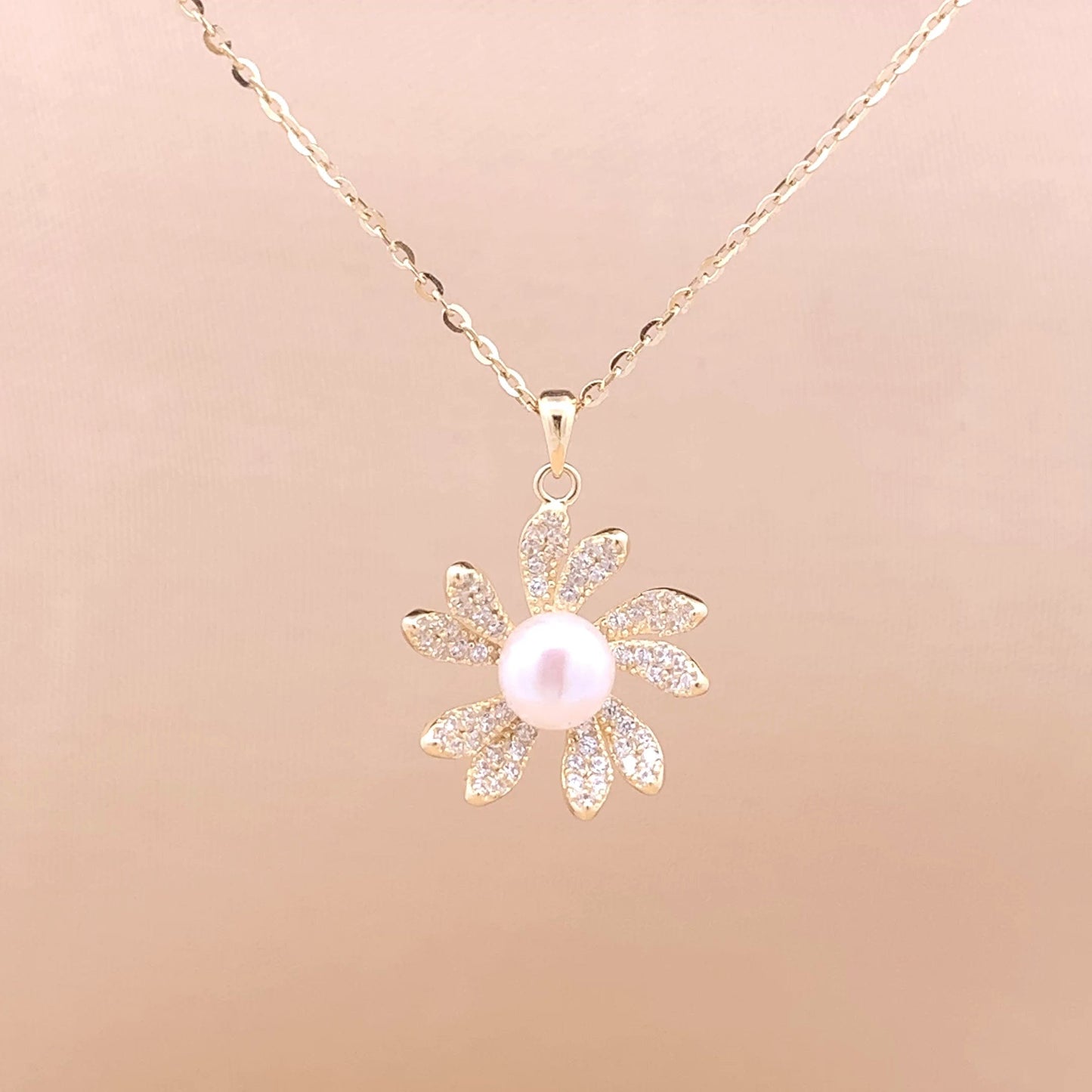 Blooming Floral Pearl Pendant Chain (Pure Silver)