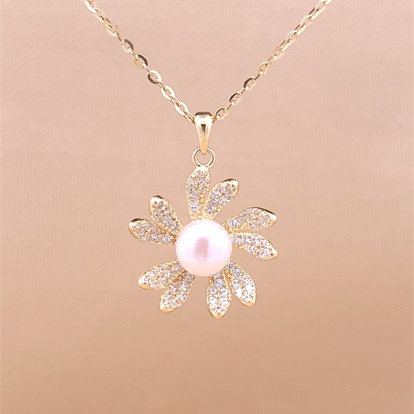 Blooming Floral Pearl Pendant Chain (Pure Silver)