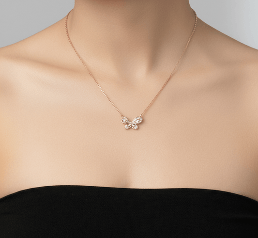 Baguette Wings Pendant Chain (Pure Silver) - Rose Gold
