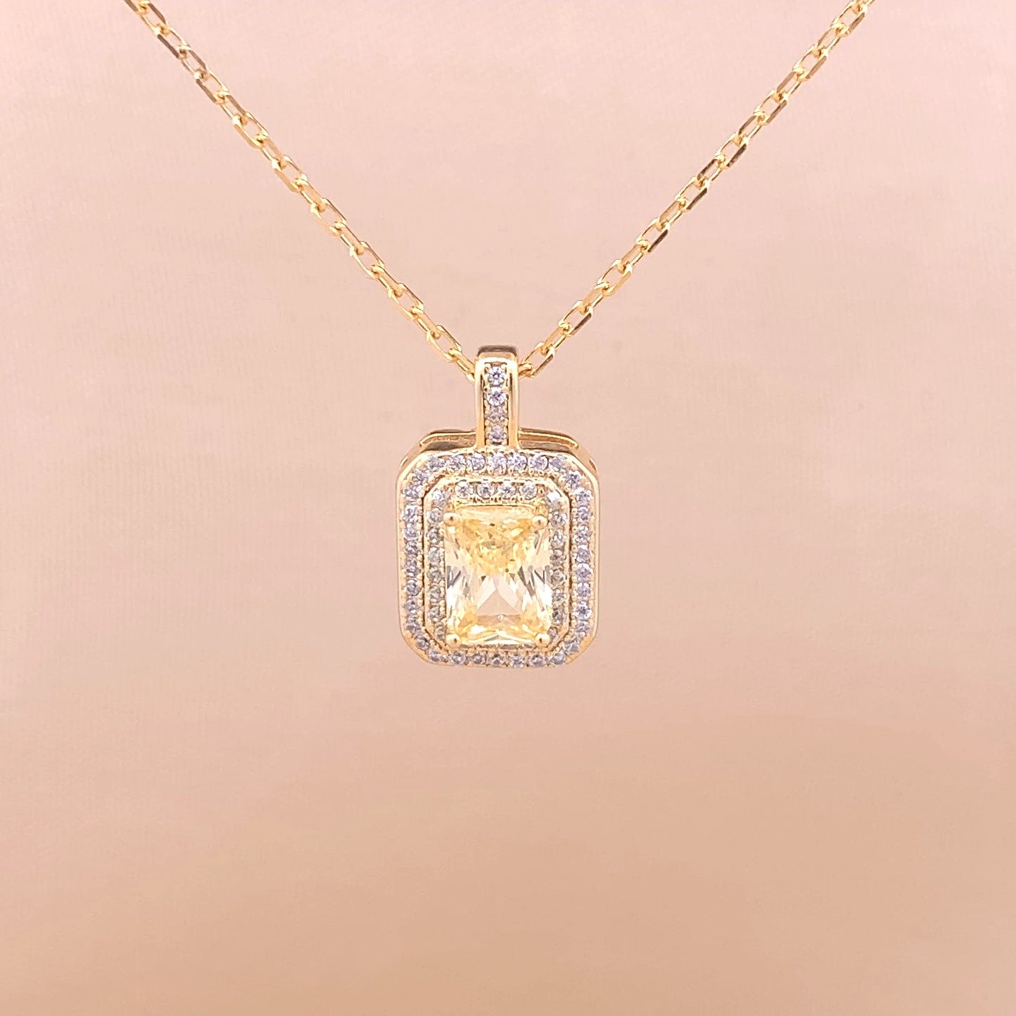 Rectangle Emerald Cut Pendant Chain (Pure Silver)