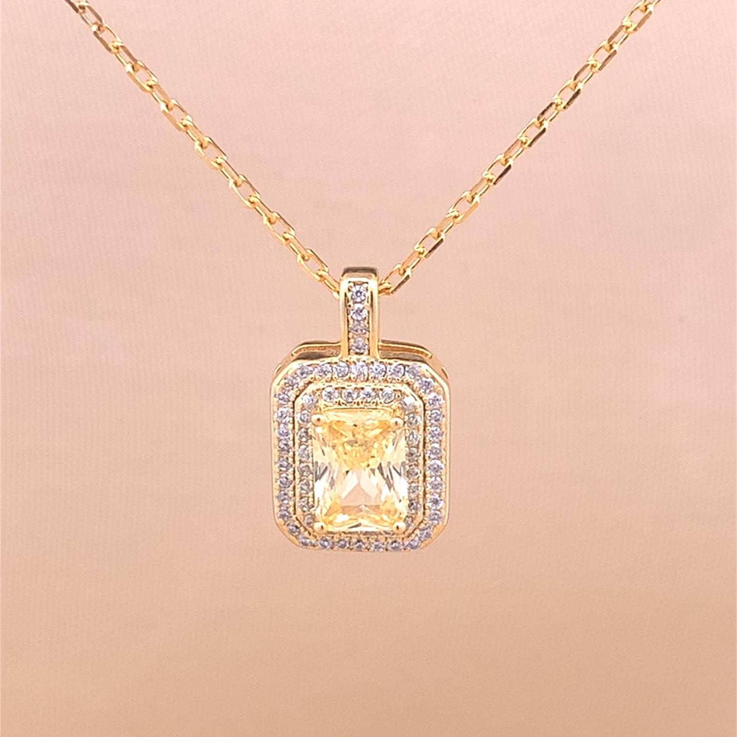 Rectangle Emerald Cut Pendant Chain (Pure Silver)