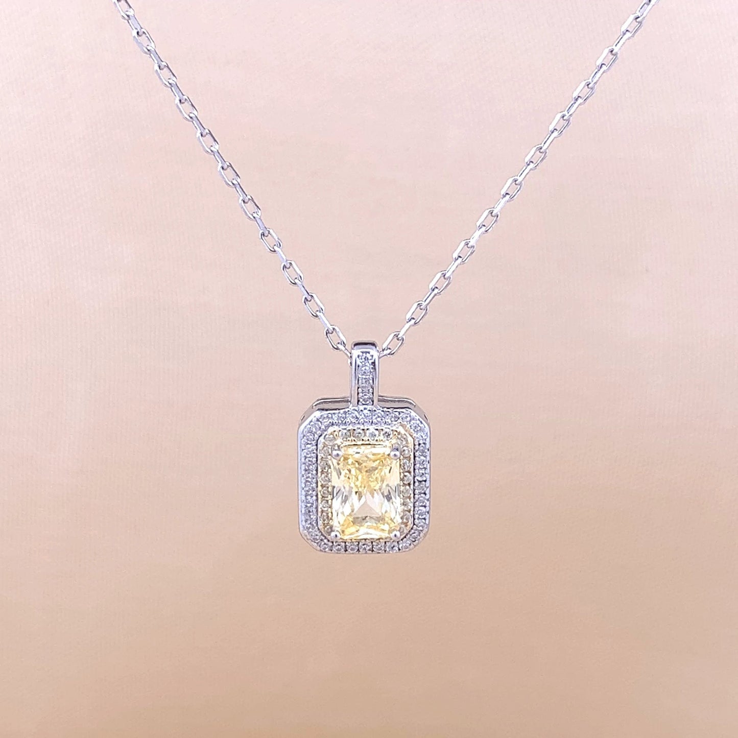 Rectangle Emerald Cut Pendant Chain (Pure Silver)