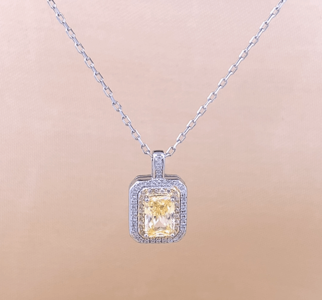 Rectangle Emerald Cut Pendant Chain (Pure Silver)