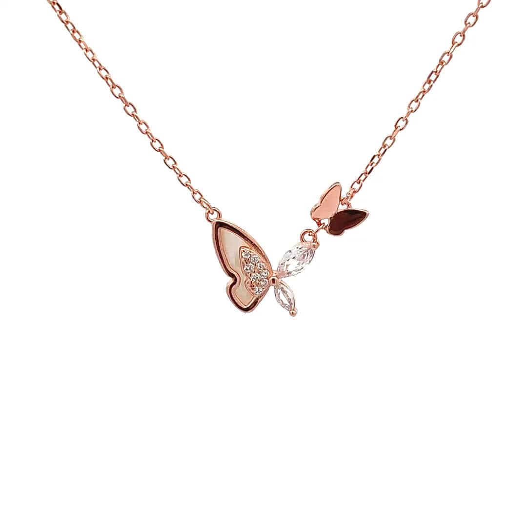 Butterfly Pendant Chain (Pure Silver) - Rose Gold