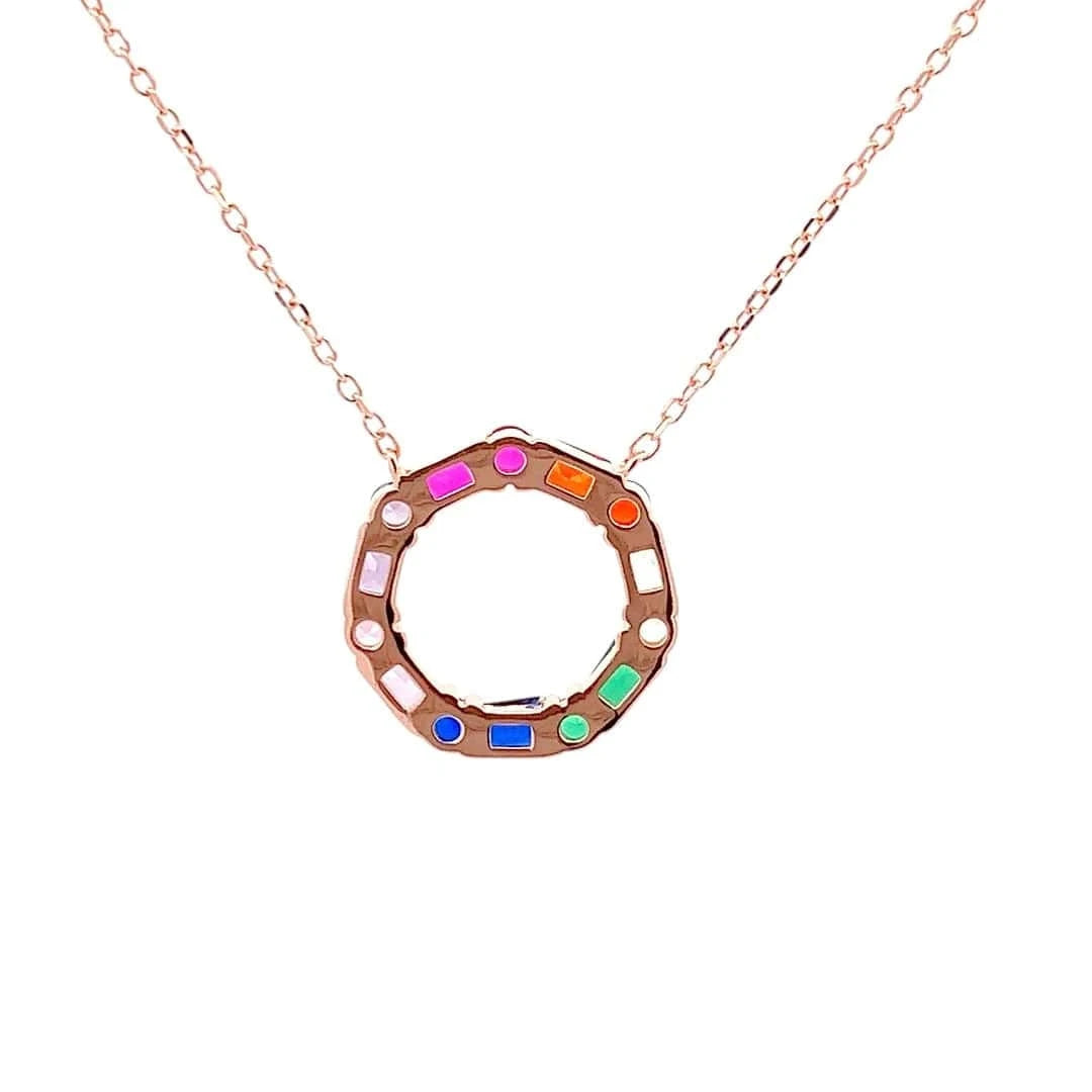 Rainbow Dazzle Halo Pendant Chain (Pure Silver) - Rose Gold