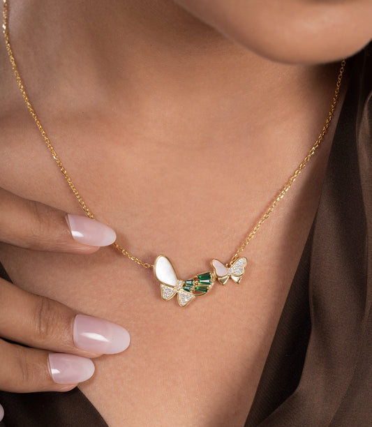 Celestara Duo Butterfly Pendant Chain (Pure Silver) - Gold