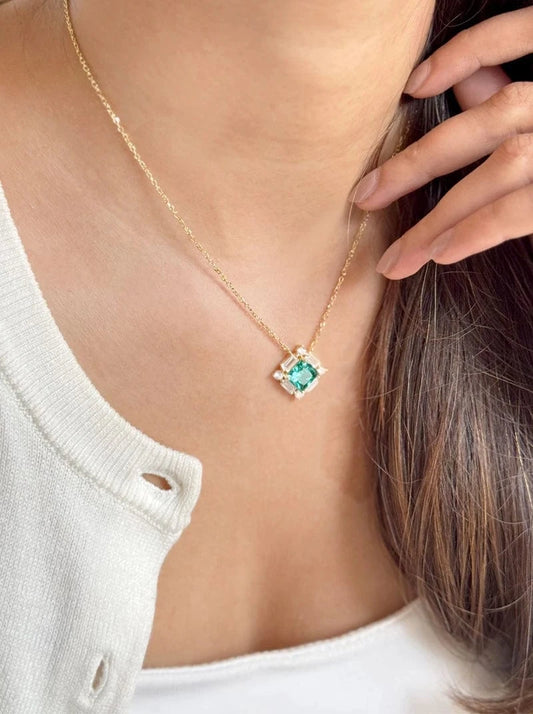 Viridian Princess Cut Pendant Chain (Pure Silver) - Gold