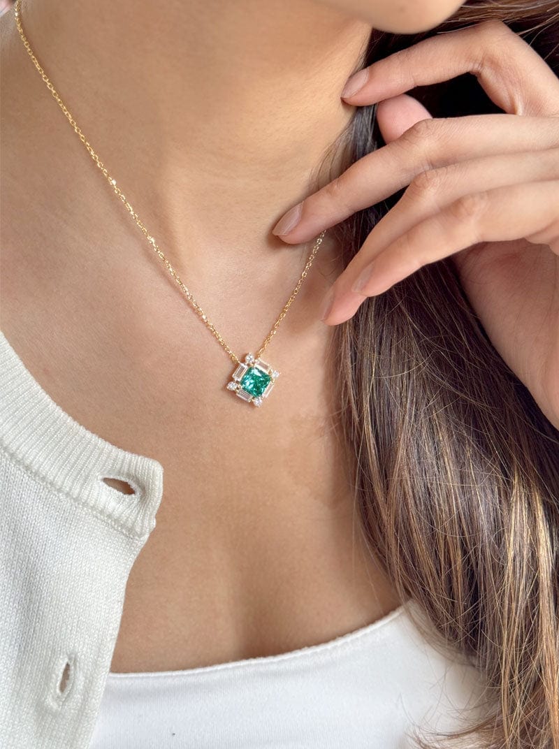 Viridian Princess Cut Pendant Chain (Pure Silver) - Gold