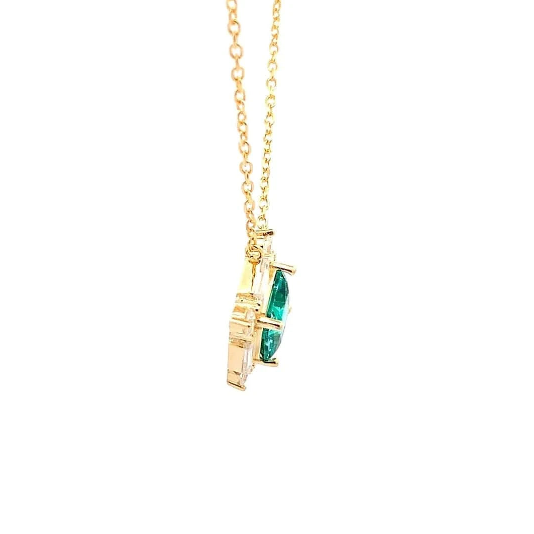 Viridian Princess Cut Pendant Chain (Pure Silver) - Gold