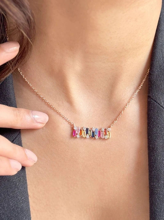 Rainbow Bar Pendant Chain (Pure Silver) - Rose Gold
