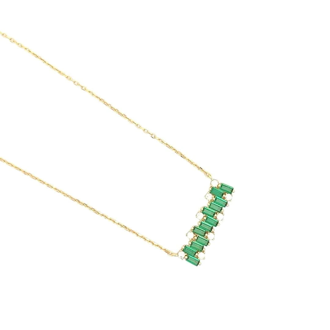 Green Baguette Bar Pendant Chain (Pure Silver) - Gold