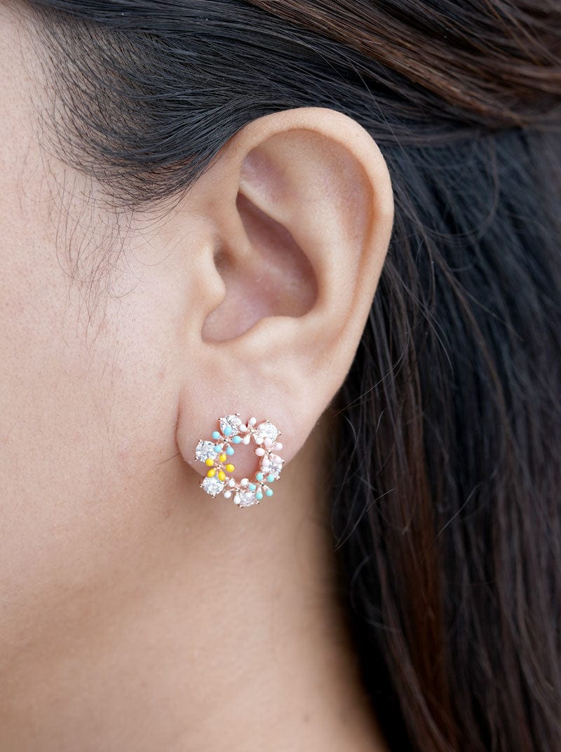 Floral Stud Earrings Rose Gold
