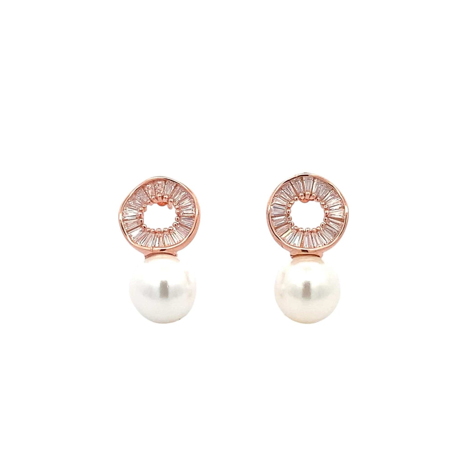 Floral Pearl Teardrop Earrings (Pure Silver) - Rose Gold