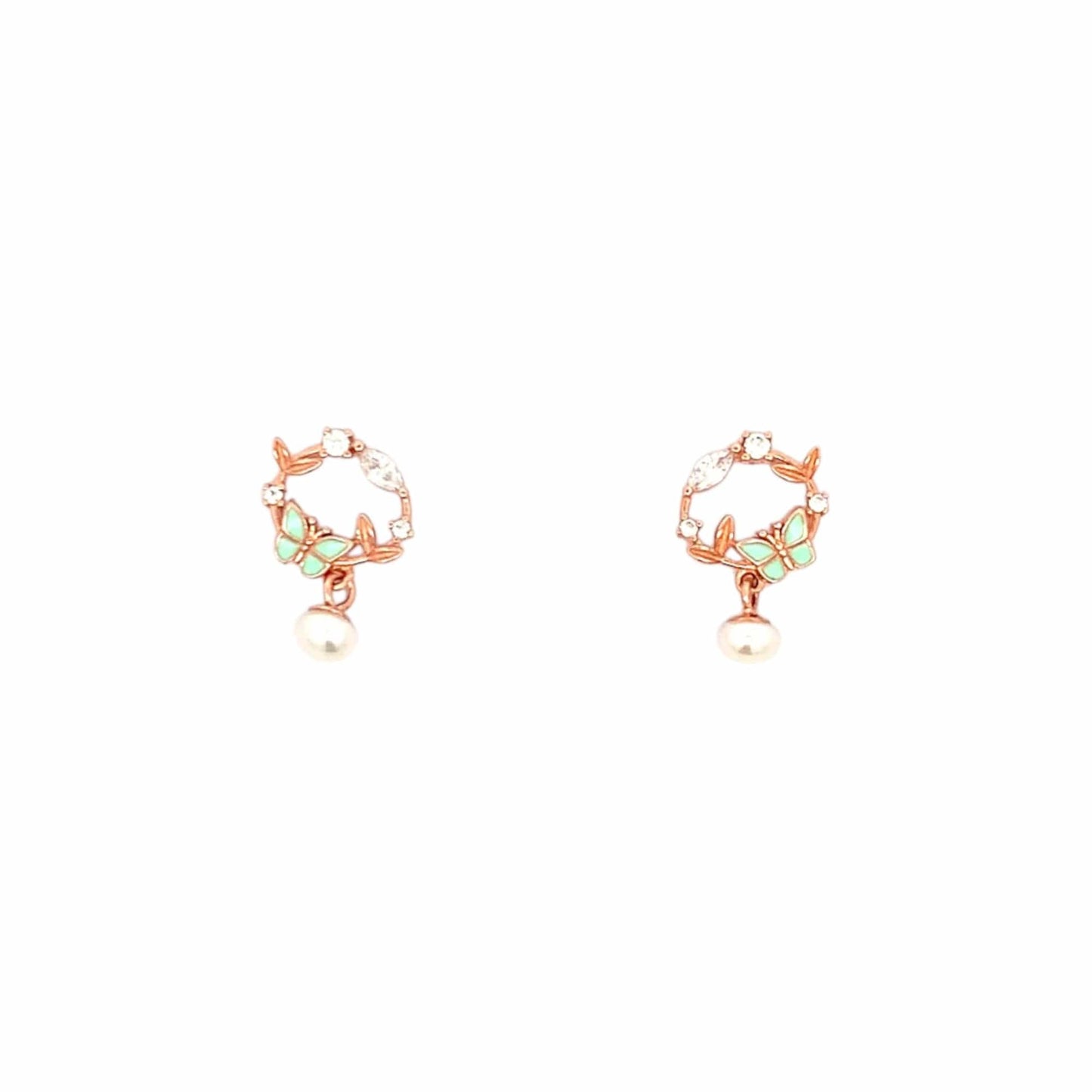 Butterfly Circle Drop Earrings (Pure Silver) - Rose Gold
