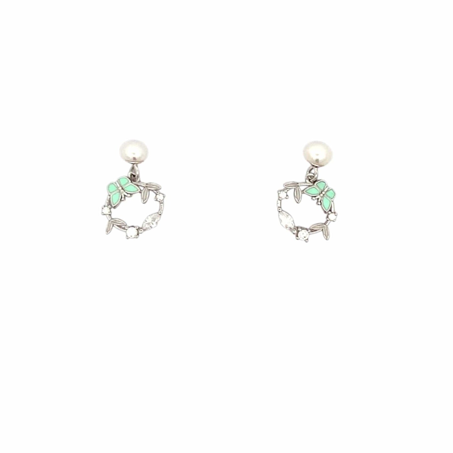 Butterfly Circle Drop Earrings (Pure Silver) - Silver